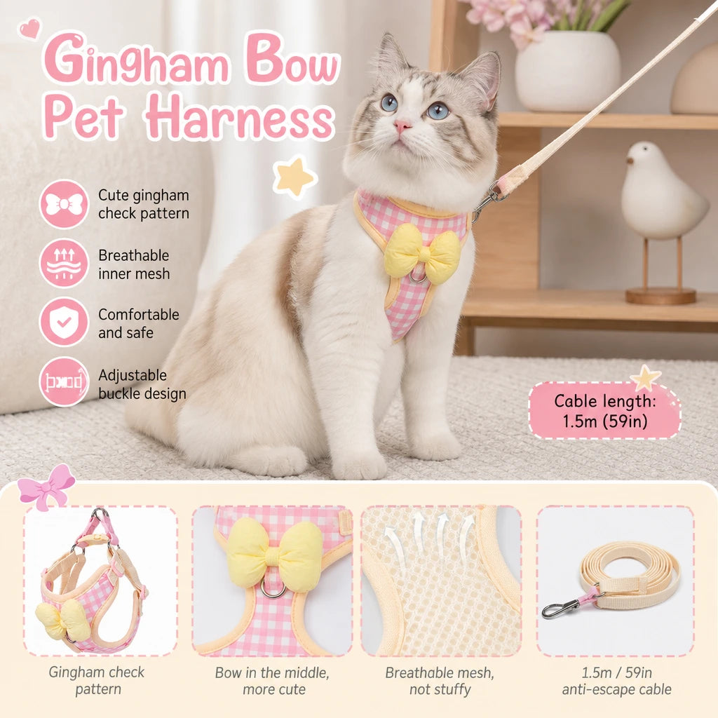 Conky Gingham Bow Pet Harness